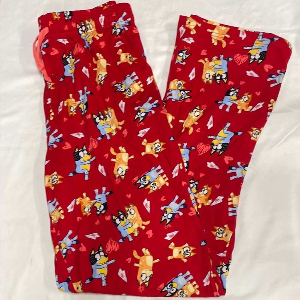 Bluey Red Cartoon Print Pajama Pants Sz M‎